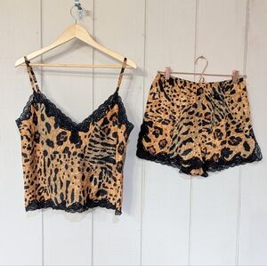 Vintage Victoria's Secret Gold Label Leopard Cami Shorts Lingerie Set Pajamas